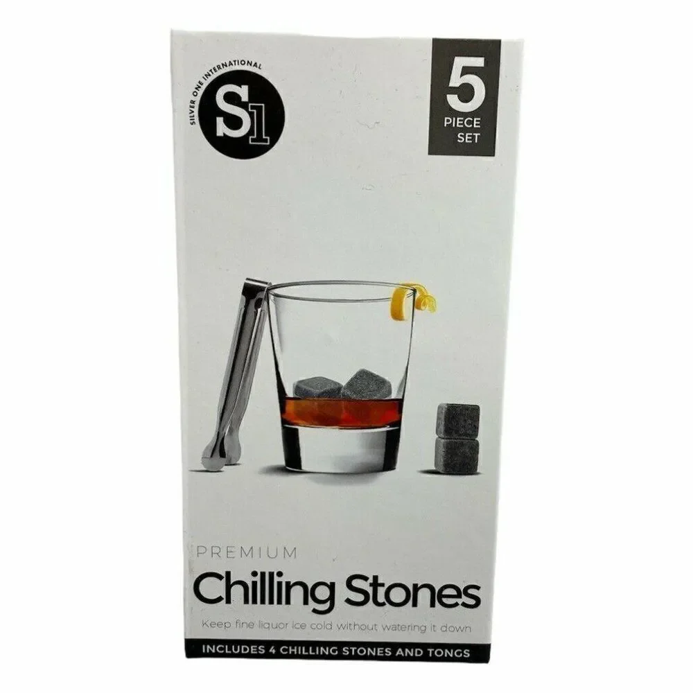 Premium Marble Chilling Stones Set of 4 & Tongs